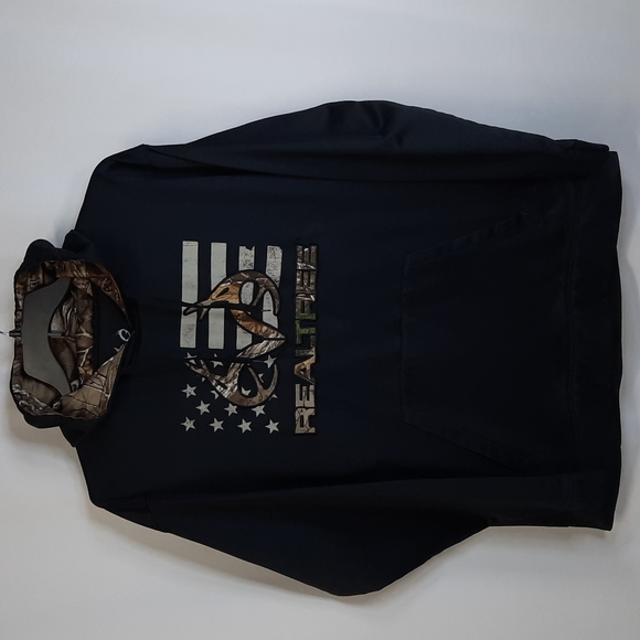 RealTree Black Camouflage Hoodie Men's Sz XL Deer Antler Pull Over Flag Outdoors - Picture 2 of 10